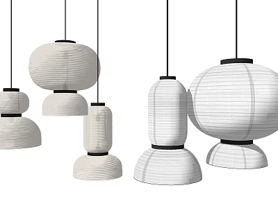Modern White Striped Pendant Lights with Black Accents Hanging Design and Multiple Shapes 3d model