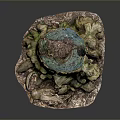 Natural Wooden Tree Stump Decor With Stone Base And Root Details