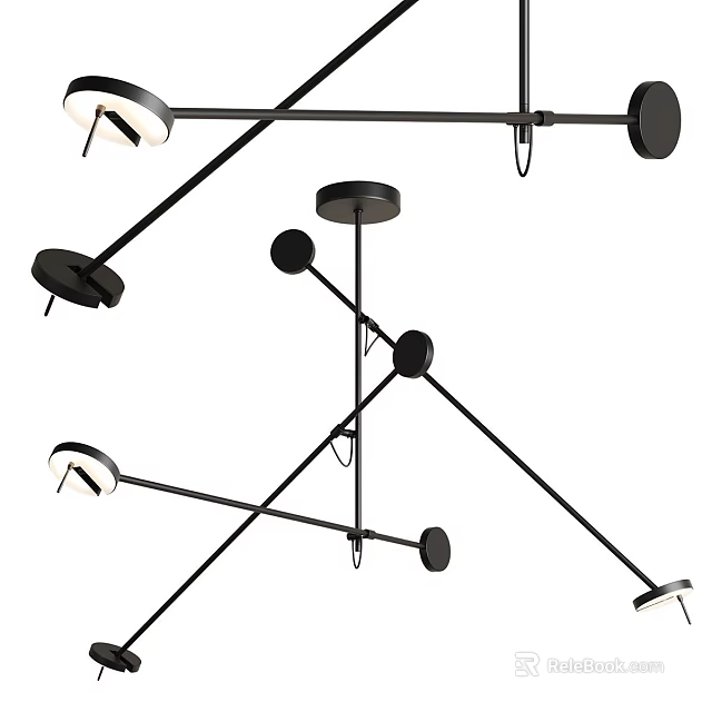 Modern Black Metal Multi Arm Chandelier With Adjustable Geometric Pendant Light Fixtures 3d model 