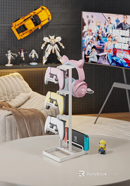 Various Colorful Electric Toys with Pink Yellow White Designs on Display Stand 3d model 
