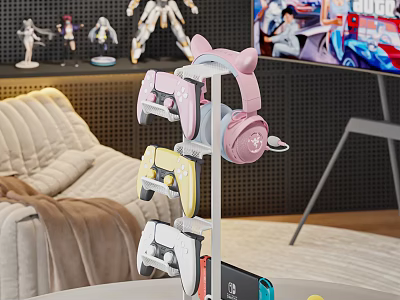 Various Colorful Electric Toys with Pink Yellow White Designs on Display Stand 3d model