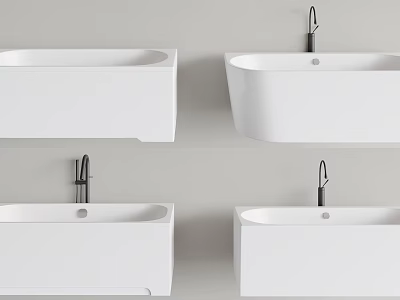 Modern White Bathtubs in Various Styles Featuring Chrome Faucets and Clean Design 3d model