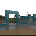 Blue Steel Structure Fencing Entrance Canopy For Construction Safety Experience Area With Green Fence Trees