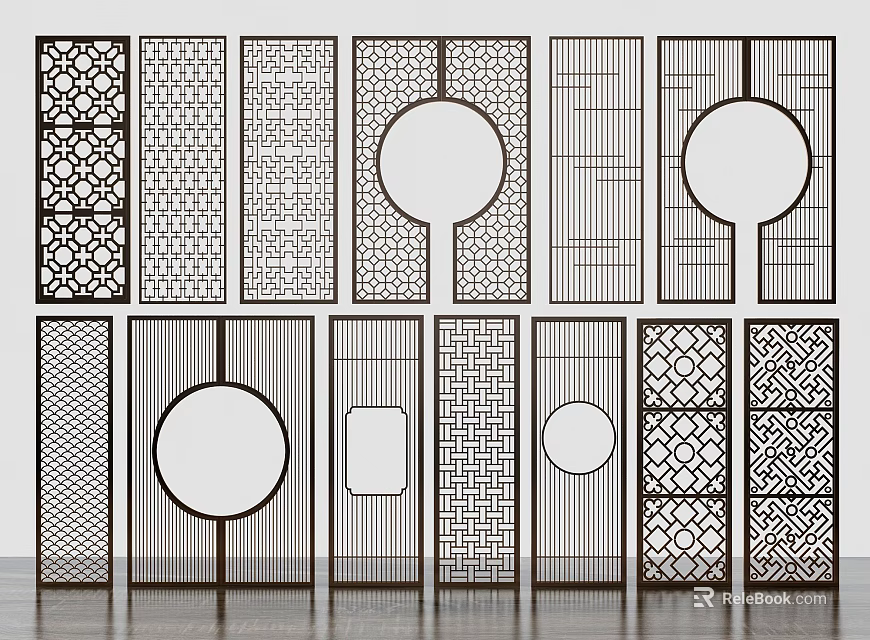 Various Decorative Room Divider Designs With Circular Square And Lattice Patterns 3d model