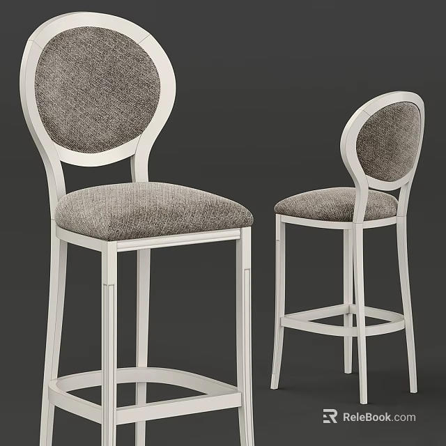 Modern Bar Stools With White Metal Frame And Gray Fabric Upholstered Seats 3d model 