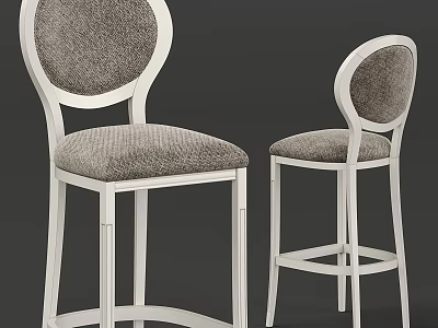 Modern Bar Stools With White Metal Frame And Gray Fabric Upholstered Seats 3d model