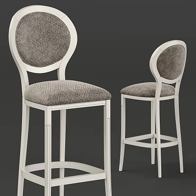 Modern Bar Stools With White Metal Frame And Gray Fabric Upholstered Seats 3d model