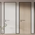 Modern Hinged Doors with Black Frames Wooden and White Finishes in Interior with Potted Plant