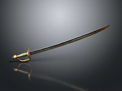 Antique Sword With Golden Hilt And Metal Blade On Dark Background With Reflection 3d model