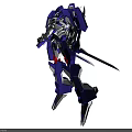 Advanced Smart Robot With Blue White Mechanical Armor Holding Weapon In Standing Pose 3d model