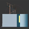 Cartoon Interior Scene With Blue Spiral Staircase Yellow Window Table Chairs And Shelves