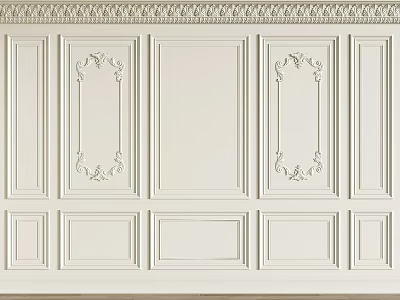 Elegant White Wall Paneling Interior With Decorative Plaster Molding And Carved Patterns 3d model