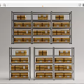 Durable Metal Display Shelving Units with Organized Stacked Cardboard Boxes for Retail Storage