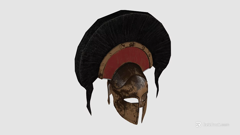 Ancient Classical Warrior Helmet Featuring Black Feathers Red Lining Bronze Finish 3d model 