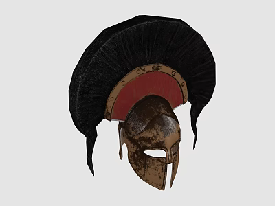 Ancient Classical Warrior Helmet Featuring Black Feathers Red Lining Bronze Finish 3d model