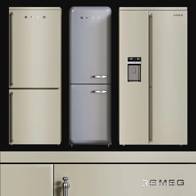 Modern Refrigerators And Freezers In Silver And Beige With Double Doors Design 3d model 