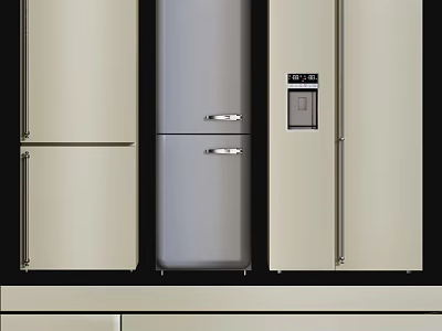 Modern Refrigerators And Freezers In Silver And Beige With Double Doors Design 3d model