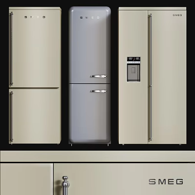 Modern Refrigerators And Freezers In Silver And Beige With Double Doors Design 3d model