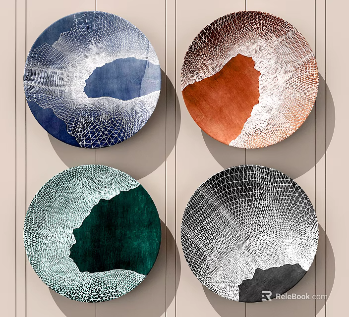 Modern Circular Wall Decor with Netted Texture and Various Color Patterns for Home Interior 3d model