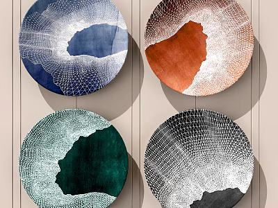 Modern Circular Wall Decor with Netted Texture and Various Color Patterns for Home Interior 3d model