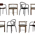 Various Designed Leisure Chairs With Wooden Frames Metal Legs And Curved Backrests