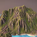 Natural Garden Landscape With Lush Green Mountain Slopes And Blue Water Bodies
