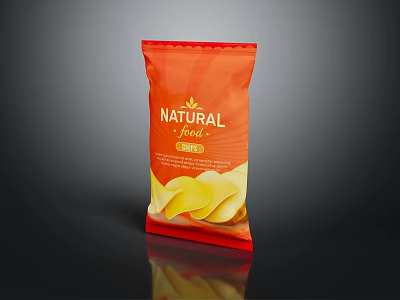 Natural Potato Chips In Vibrant Orange Packaging With Crispy Texture 3d model