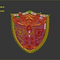 Ornate Red and Orange Shield With Dragon Design And Decorative Patterns