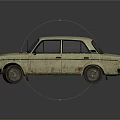 Vintage Classic Sedan Car With Weathered Rustic Exterior And Retro Design