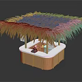 Outdoor Stylish Bar Counter With Thatched Roof Wooden Structure And White Top