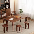 Modern Wooden Dining Table And Chairs With Green Plant Fruit Stools Sideboard In Dining Room