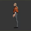 3D Male Character Wearing Red Bomber Jacket Gray Pants And Black Shoes With White Badge