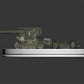 Detailed Artillery Weapon Model With Tracked Chassis Wheels Small Parts On Circular Sandy Base