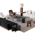 Modern Sofa And Coffee Table Set With White Black Sofas Marble Table And Decorative Statue 3d model