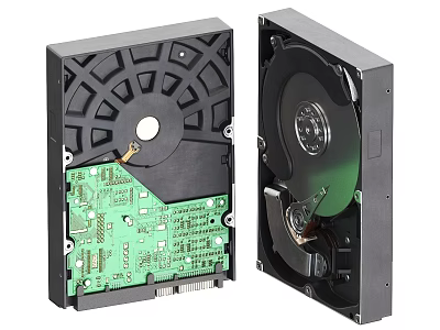 Computer Hard Drive Internal Components Showing Circuit Board And Disk Platter 3d model