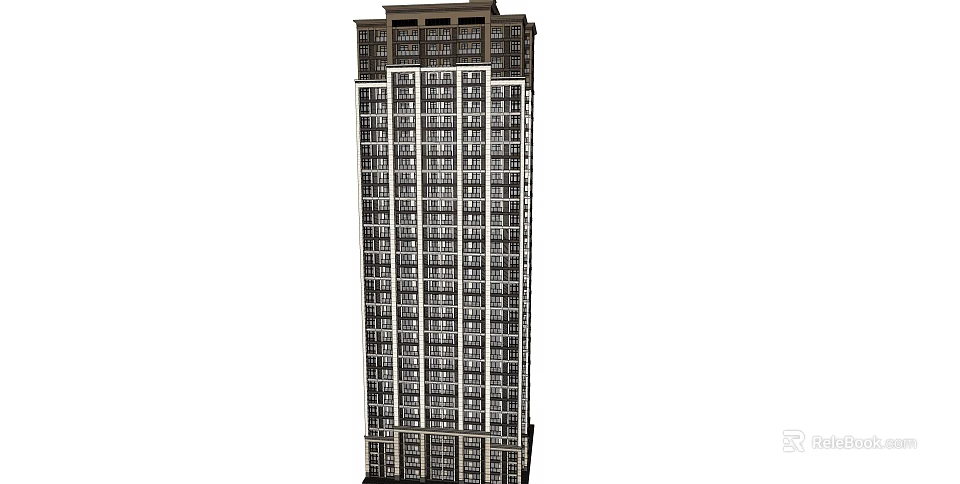 Modern High Rise Building With Multiple Floors And Glass Windows Facade 3d model