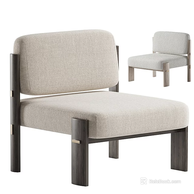 Sleek Modern Beige Upholstered Leisure Chair With Dark Wooden Legs And Comfortable Backrest 3d model 