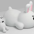 Two Sizes White Rabbit Plush Dolls With Pink Ears Standing And Lying Positions