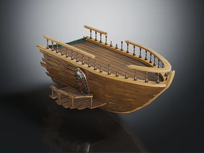 Classic Wooden Boat Featuring Detailed Deck Railings And Side Staircase Design 3d model
