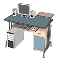 Modern Home Office Desk With Computer Monitor Speakers Keyboard Mouse And CPU Tower