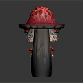 Mushroom Shaped Plants With Red Caps White Edges Dark Stems On Gray Background With Reflection