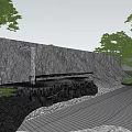 Landscape Wall Design With Green Plants Curved Paths And Paved Surfaces