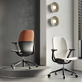 Modern Office Chairs Orange Brown Black And White Design With Circular Lights On Gray Wall