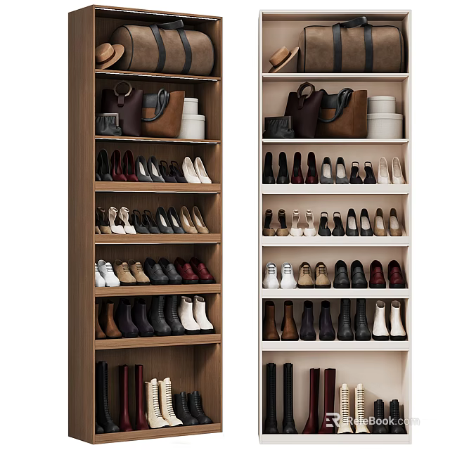 Modern Shoe Cabinet Interior Design With Multiple Shelves For Shoes And Bags Storage 3d model 