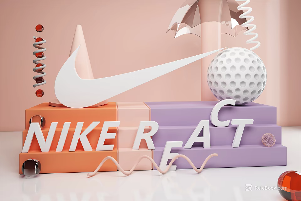 Nike React Display Setup With Golf Ball And Orange Purple Steps Design 3d model