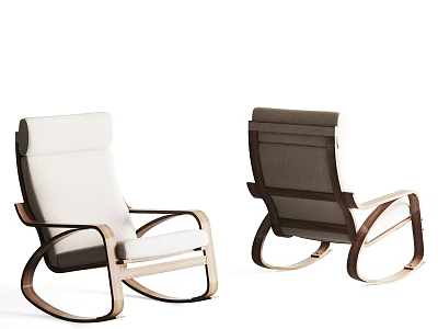 Stylish Leisure Rocking Chairs with Wooden Frame and Beige Dark Fabric Design 3d model