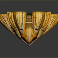 Futuristic Golden Spaceship With Streamlined Design Intricate Patterns And Green Red Accents For Cosmic Exploration