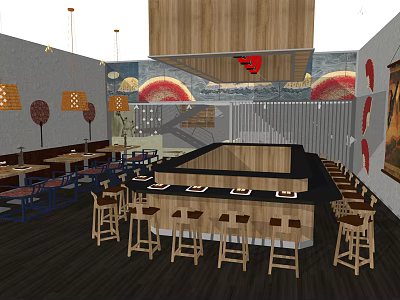 Japanese Style Sushi Restaurant Japanese and Korean Restaurant 3d model