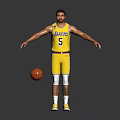 Basketball Player Wearing Lakers Number 5 Yellow Jersey Standing With Outstretched Arms And Basketball