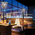 Modern Seafood Restaurant with City Night View Large Windows and Ice Mounds